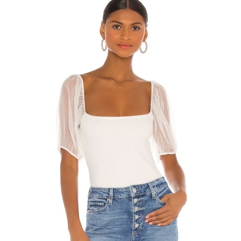 Intimately Free People White Mesh Puff Sleeve Top XS Cottagecore‎ Coquette Fairy